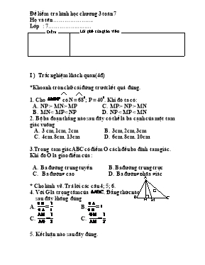Đề kiểm tra hình học chương 3 Toán 7